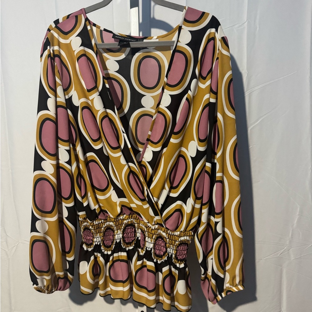 Ashley Stewart Pink and Gold Geometric Blouse Size 18/20